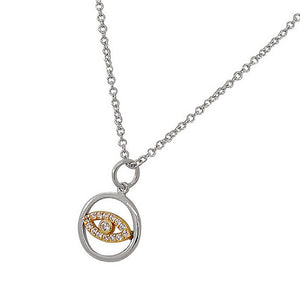 925 Sterling Silver Two-Tone Evil Eye Hamsa White CZ Womens Girls Small Pendant Necklace