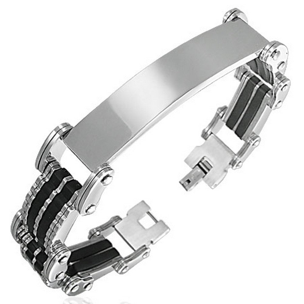 Stainless Steel Two-Tone Name Tag Mens Bracelet