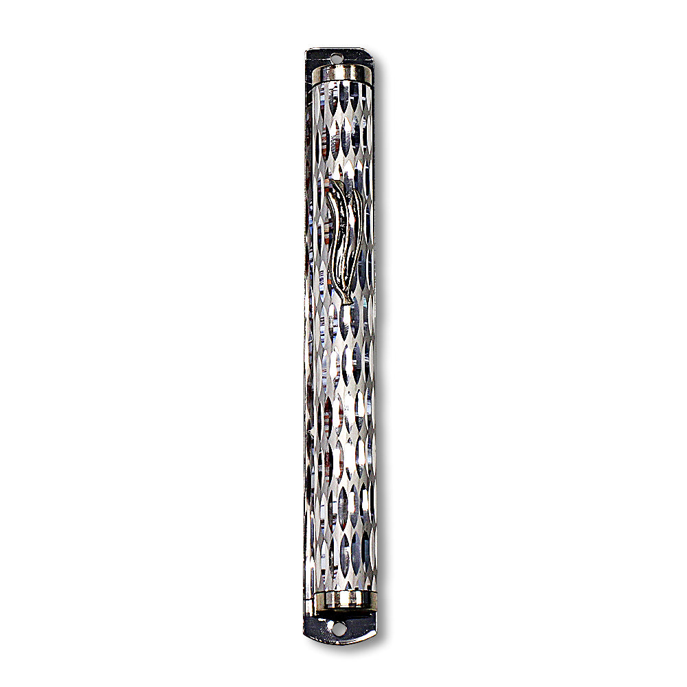 Metal Gray Silver-Tone Pattern Classic Mezuzah Case, 6" - Made in Israel