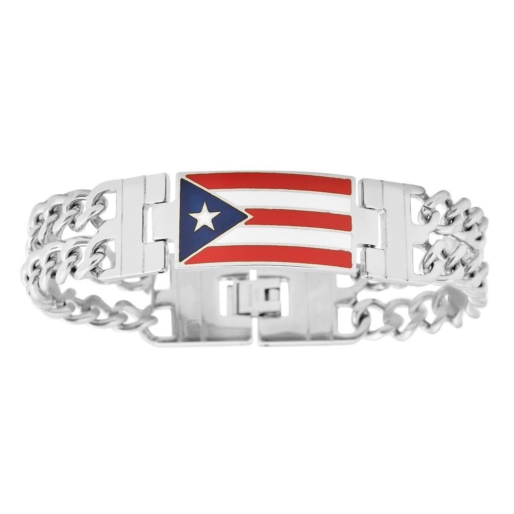 My Daily Styles Men's Stainless Steel Puerto Rico Flag Link Bracelet, 8.5 Inches