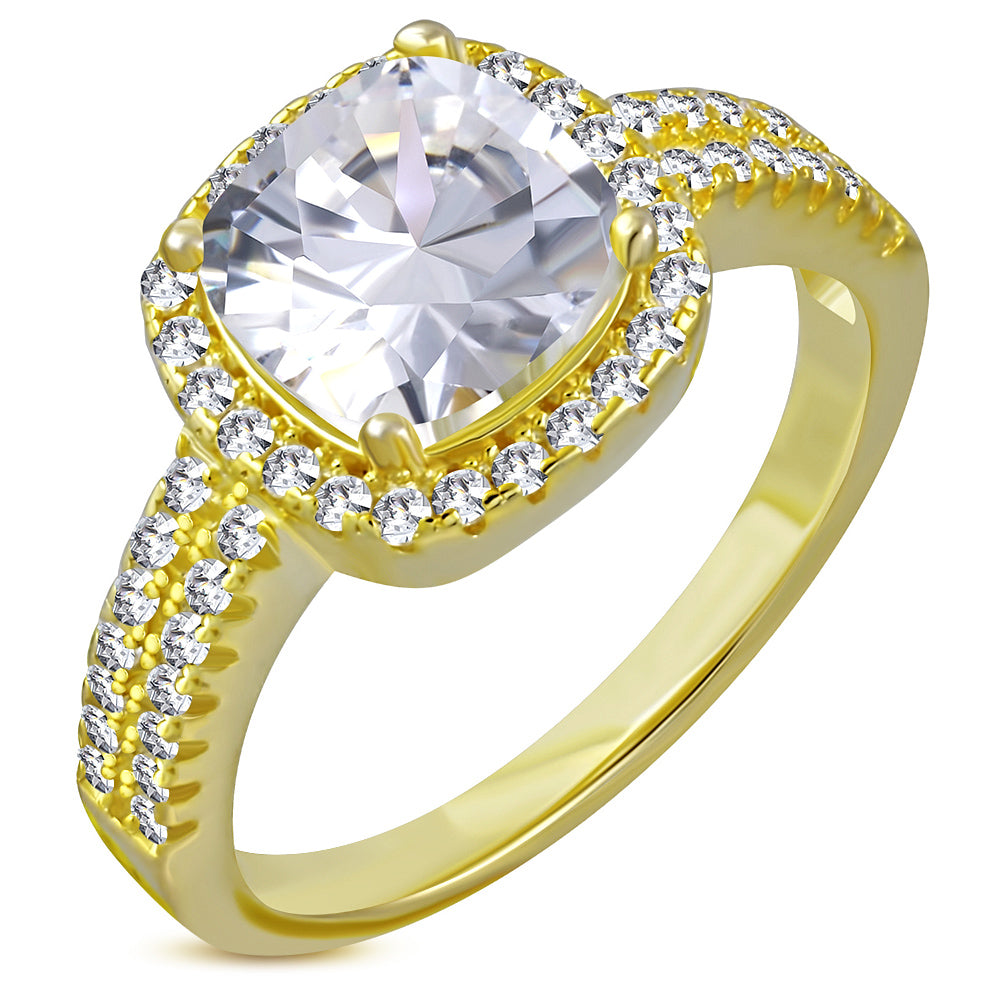 925 Sterling Silver CZ Cushion Cut Halo Engagement Ring