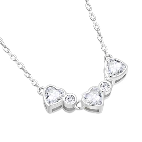 My Daily Styles Elegant 925 Sterling Silver Necklace with 3 CZ Hearts Attached - Bezel Set, 18" Chain