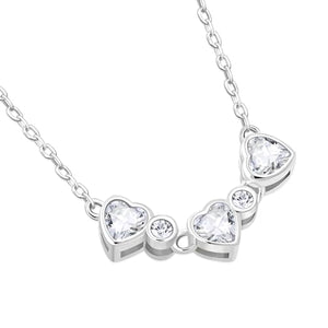 My Daily Styles Elegant 925 Sterling Silver Necklace with 3 CZ Hearts Attached - Bezel Set, 18" Chain