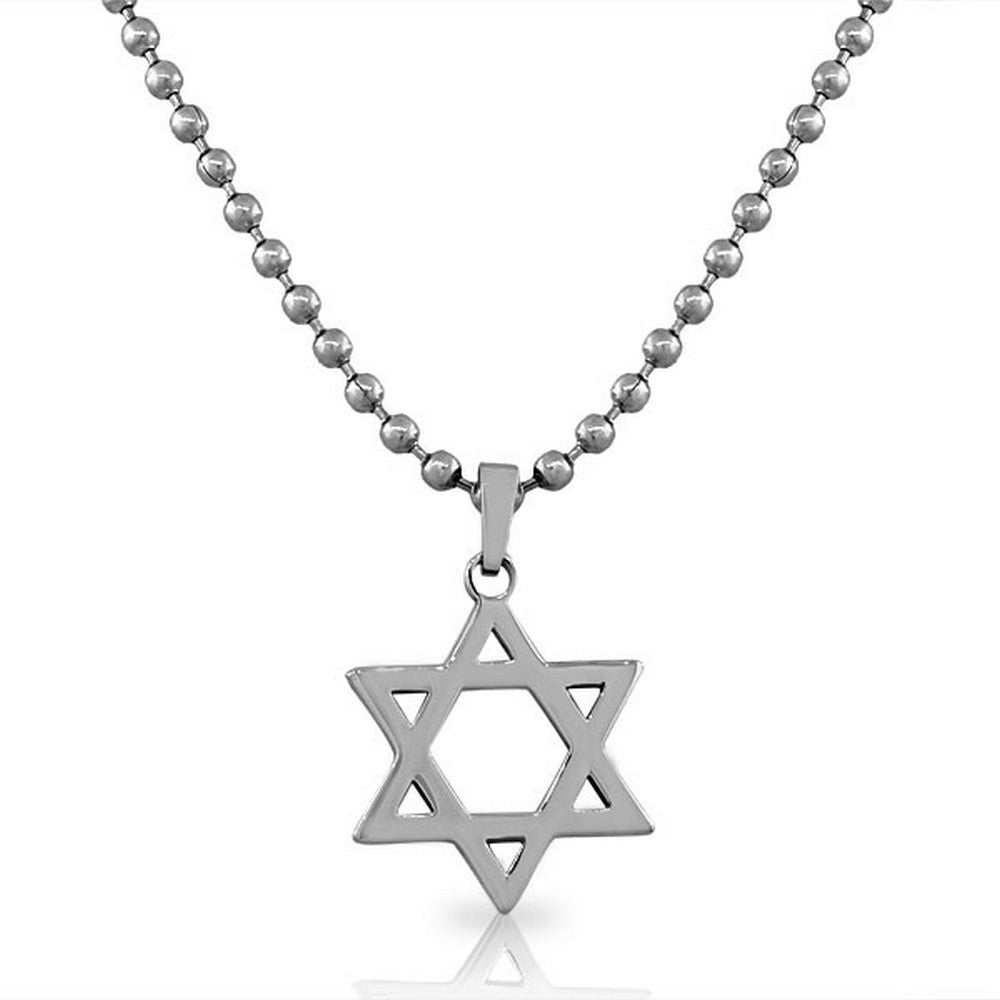 Stainless Steel Silver-Tone Classic Jewish Star of David Men's Boys Pendant Necklace