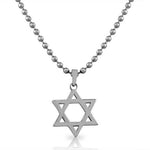 Stainless Steel Silver-Tone Classic Jewish Star of David Men's Boys Pendant Necklace