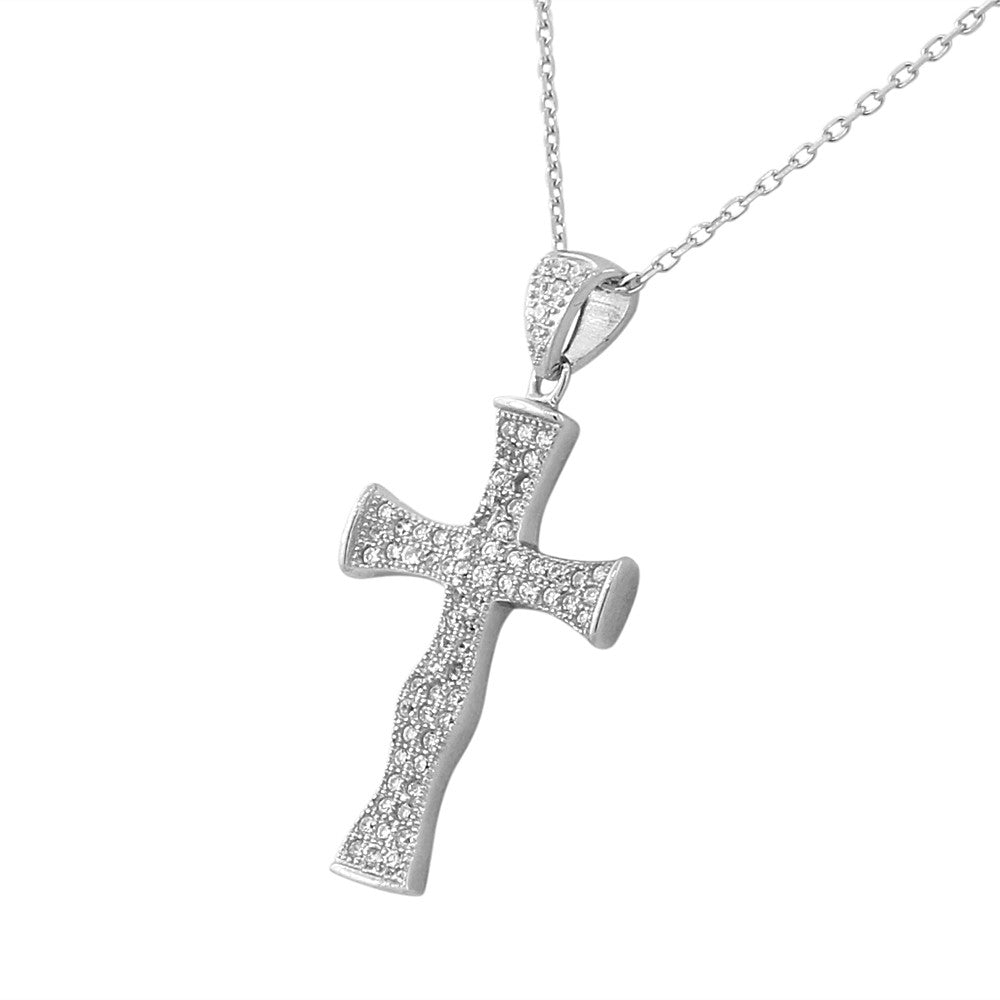 Sterling Silver Womens Classic Cross CZ Religious Pendant Necklace