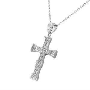 925 Sterling Silver Womens Classic Latin Cross CZ Religious Pendant Necklace