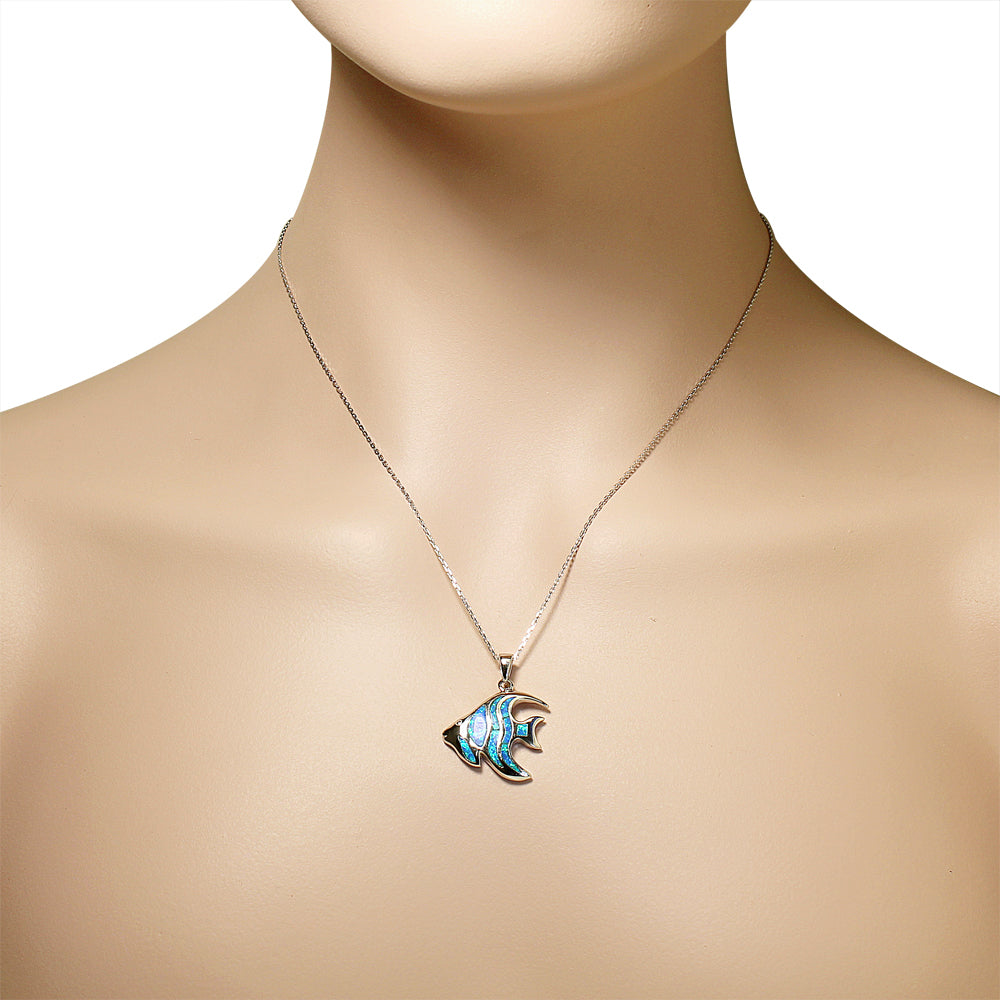 925 Sterling Silver Womens Blue Turquoise-Tone Fish Marine Simulated Opal Pendant Necklace