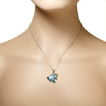 925 Sterling Silver Womens Blue Turquoise-Tone Fish Marine Simulated Opal Pendant Necklace