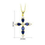 My Daily Styles 925 Sterling Silver Cross with Created Sapphire and CZ Stones Pendant Necklace- Adjustable Chain 16"-18"