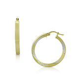 925 Sterling Silver Two-Tone Floral Design Round Hoop Earrings, 0.95"