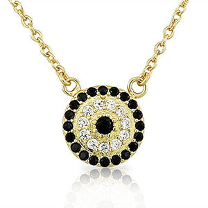 925 Sterling Silver Yellow Gold-Tone White Black CZ Womens Evil Eye Hamsa Pendant Necklace