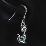 925 Sterling Silver Cat Simulated Gemstone Drop Dangle Earrings