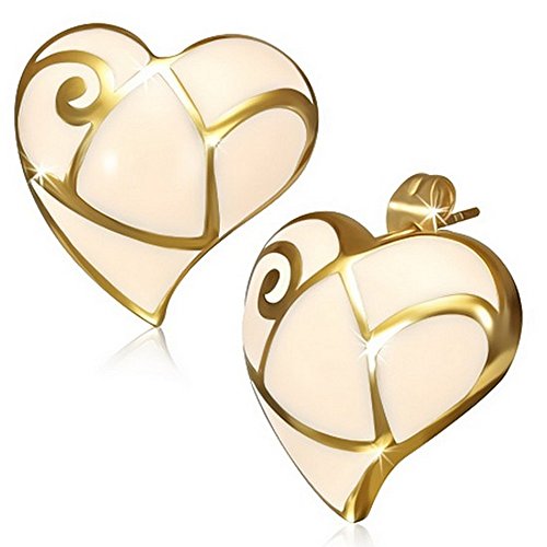Stainless Steel White Yellow Gold-Tone Love Heart-Shaped Stud Earrings