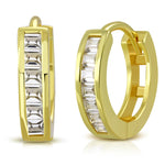 925 Sterling Silver Yellow Gold-Tone Clear Baguette CZ Huggie Hoop Earrings