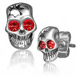 Stainless Steel Silver-Tone White CZ Small Skull Stud Earrings