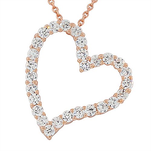 925 Sterling Silver Love Heart Charm White CZ Pendant Necklace with Chain