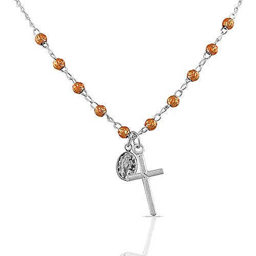 925 Sterling Silver Yellow Gold-Tone Religious Latin Cross Virgin Mary Christian Pendant Necklace