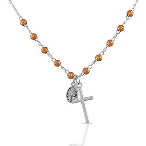 925 Sterling Silver Yellow Gold-Tone Religious Latin Cross Virgin Mary Christian Pendant Necklace