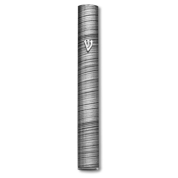 Black Aluminum Silver-Tone Gray Stripes Classic Mezuzah Case, 5" Made in Israel