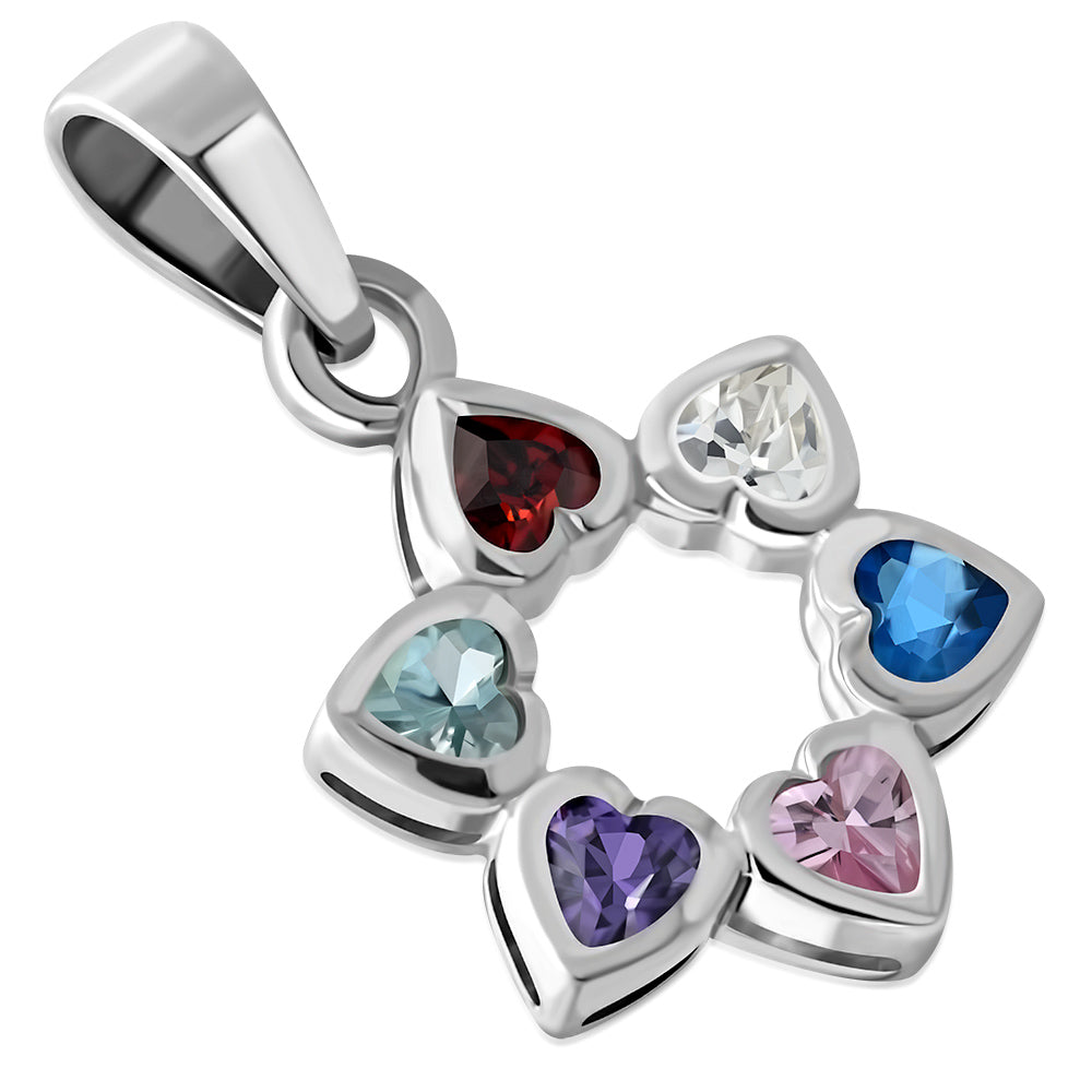 Multi Color Heart Six Point Star Necklace Sterling Silver