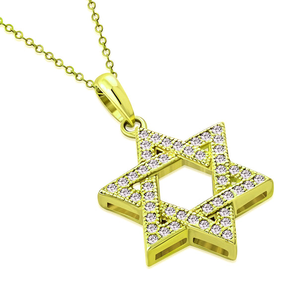 Gold Star of David Pendant Necklace in Sterling Silver