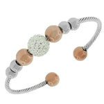 Stainless Steel Silver-Tone Rose Gold-Tone White CZ Open End Bracelet