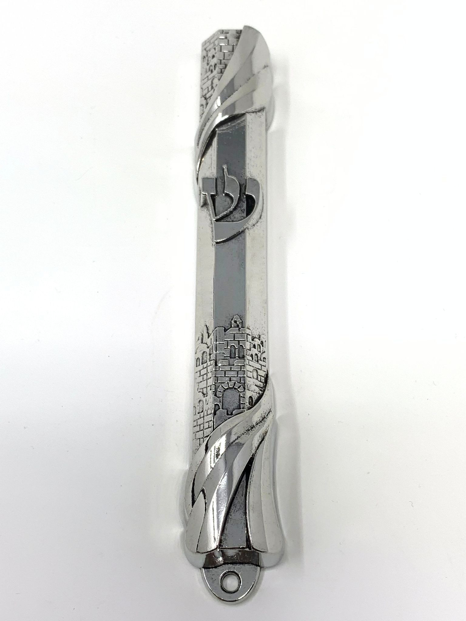Mezuzah Case - Metal Silver-Tone Jewish Blessing for Home Old City Design, 6"
