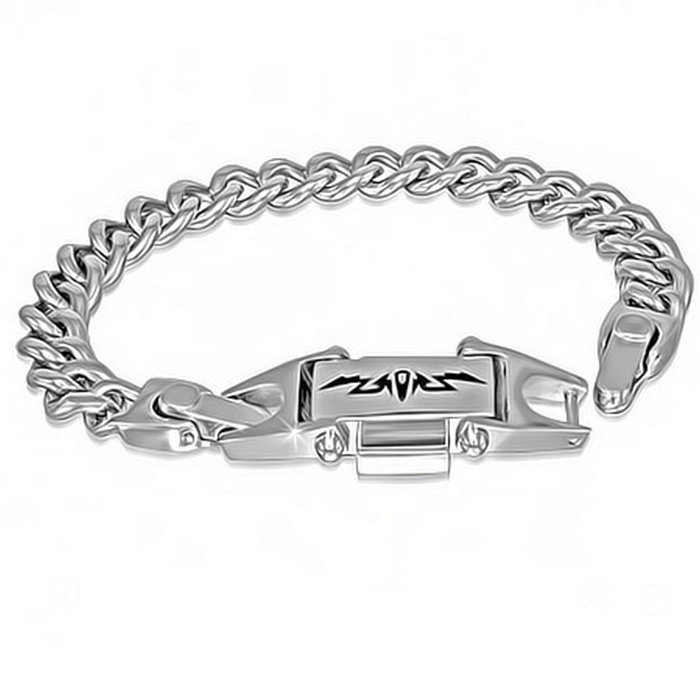 Stainless Steel Silver Black-Tone Mens Link Chain Bracelet
