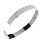Stainless Steel Black Rubber Silicone Oval-Shaped Silver-Tone Bangle Bracelet