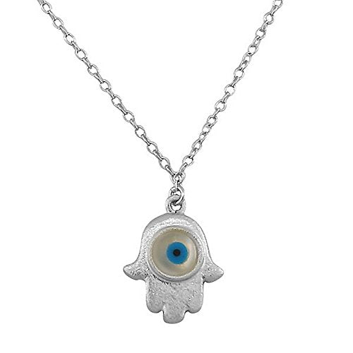 925 Sterling Silver Yellow Gold-Tone Evil Eye Hamsa Matte Glitter Womens Pendant Necklace