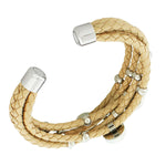Fashion Alloy Brown Faux PU Leather Silver-Tone CZ Love Heart Multi-Row Layer Bracelet