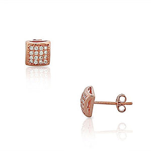925 Sterling Silver White CZ Womens Cushion Square Classic Stud Earrings