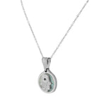 Stainless Steel Silver-Tone Simulated Mother-of-Pearl CZ Hamsa Pendant Necklace