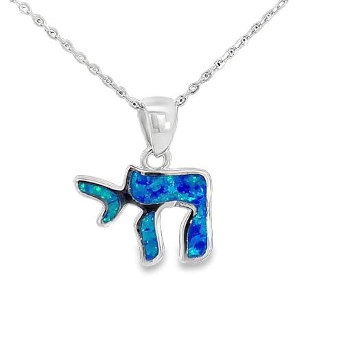 My Daily Styles 925 Sterling Silver Simulated Opal Chai Jewish Pendant