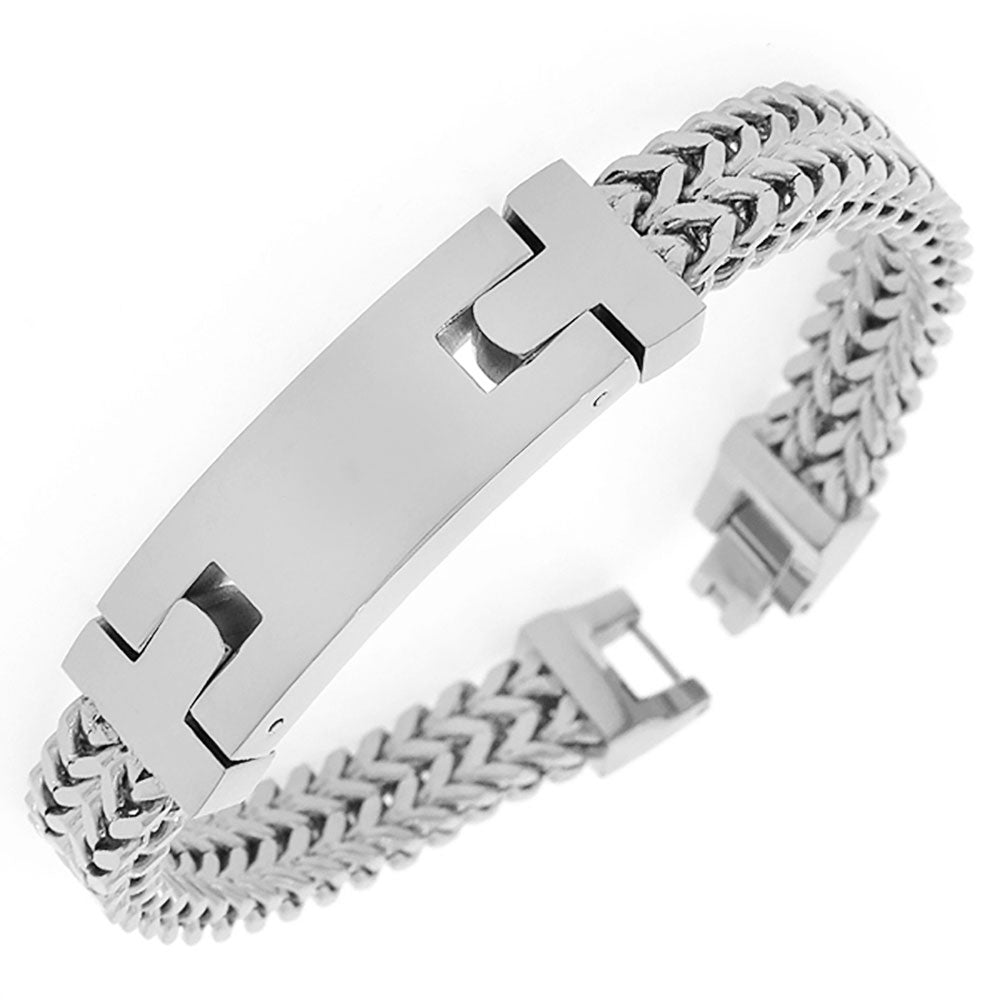 Stainless Steel Silver-Tone Double Wheat Chain Classic Men's Bracelet