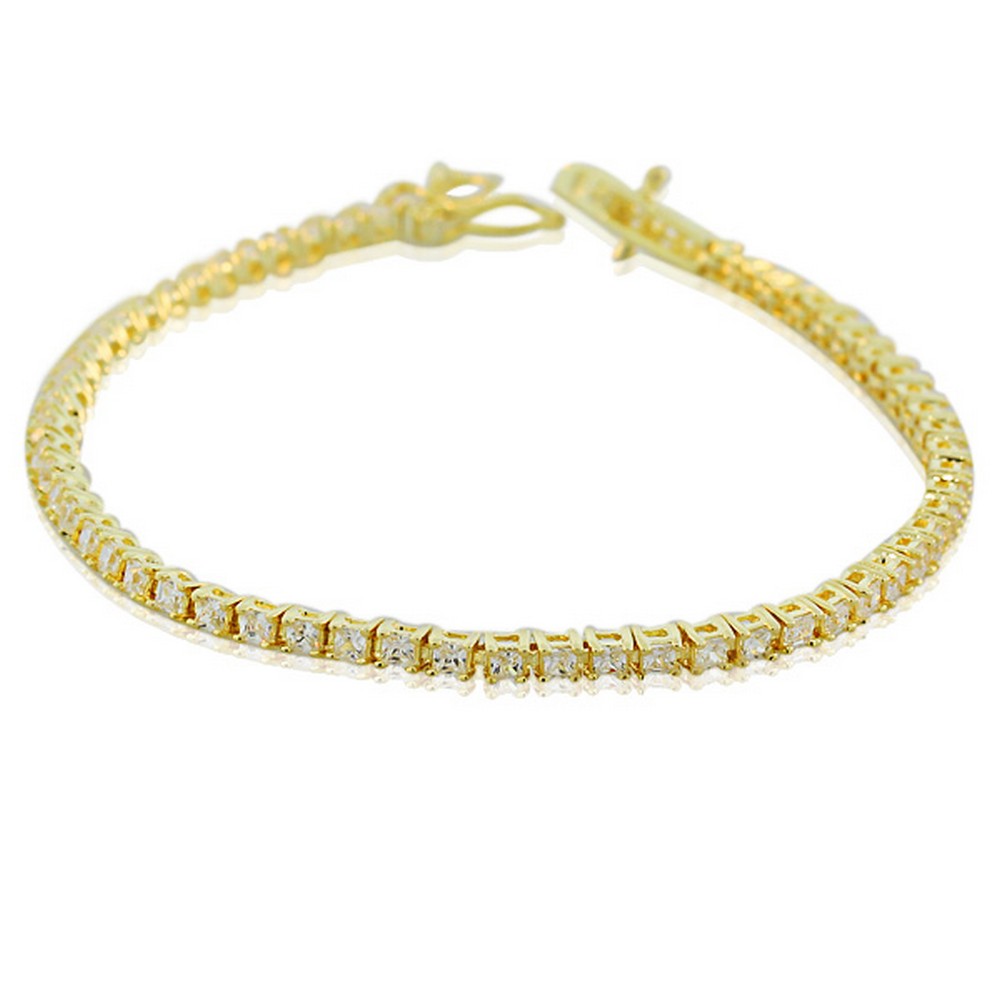 925 Sterling Silver Yellow Gold-Tone Classic White CZ Womens Tennis Bracelet