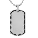 Stainless Steel Silver-Tone Black CZ Dog Tag Necklace Pendant with Chain