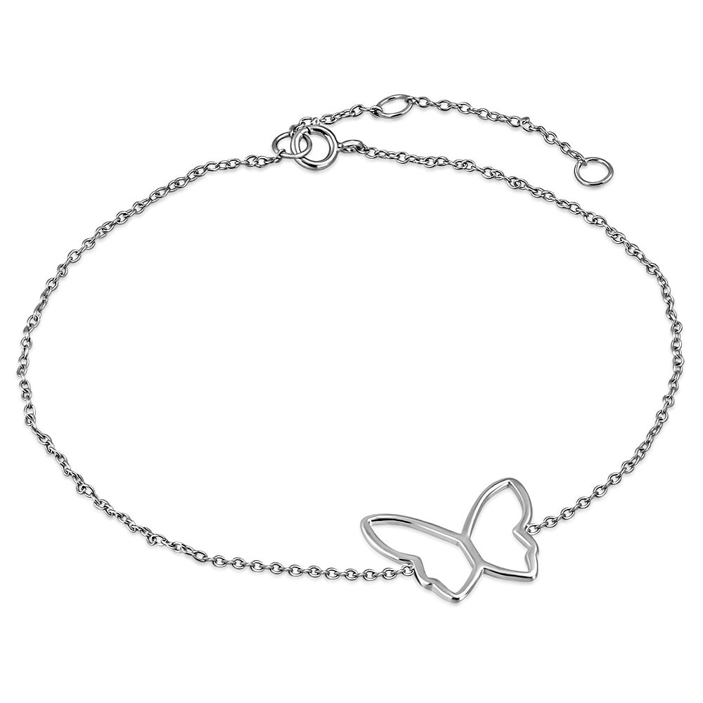 925 Sterling Silver Cut-out Butterfly Anklet Bracelet