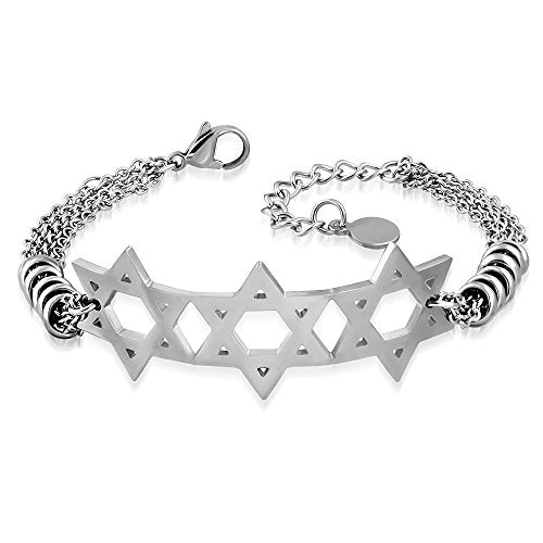 Gold Triple Jewish Star of David Chain Bracelet, 9"