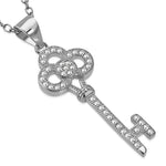 925 Sterling Silver White Clear CZ Key Pendant Necklace, 18"