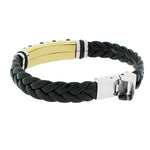 Stainless Steel Black Rubber Silicone Two-Tone Men's Bracelet