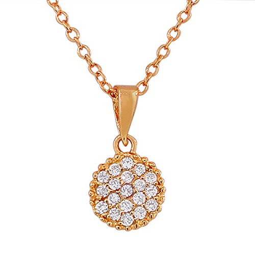 925 Sterling Silver Rose Gold-Tone Round Charm White CZ Pendant Necklace