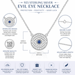 925 Sterling Silver White Blue CZ Round Hamsa Evil Eye Womens Pendant Necklace