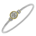 Fashion Alloy Two-Tone White CZ Twisted Cable Bangle Bracelet