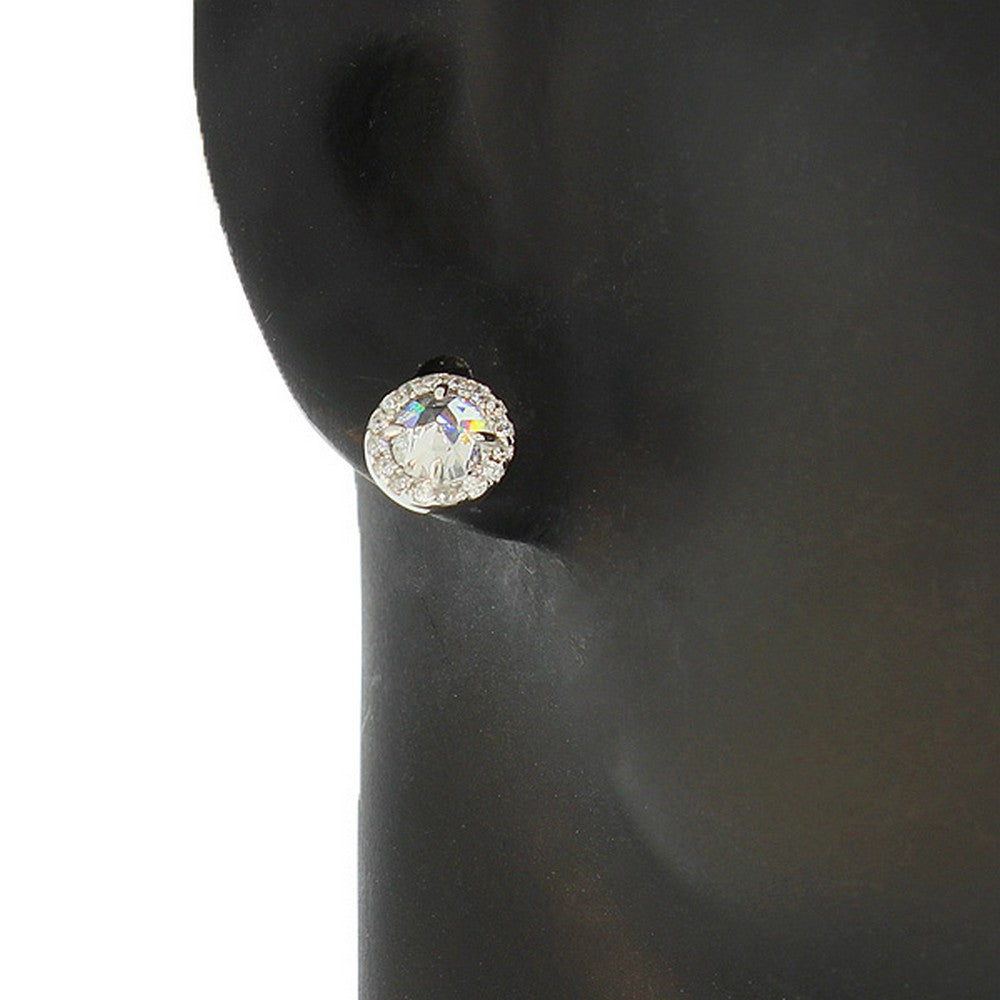 Sterling Silver Clear White Round CZ Stud Earrings