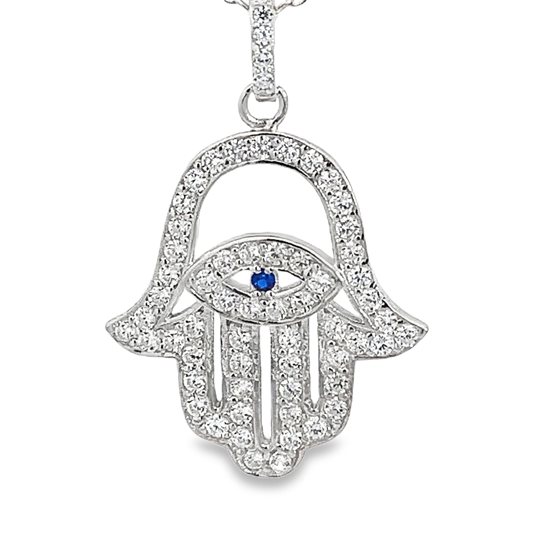 My Daily Styles 925 Sterling Silver Hamsa CZ Pendant Necklace