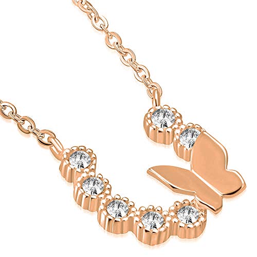 925 Sterling Silver Bezel-Set CZ Horseshoe Butterfly Pendant Necklace, 17"