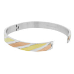 Stainless Steel Yellow Silver-Tone Gold-Tone Faceted Bangle Bracelet