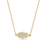 925 Sterling Silver Sideways Hamsa White CZ Pendant Necklace